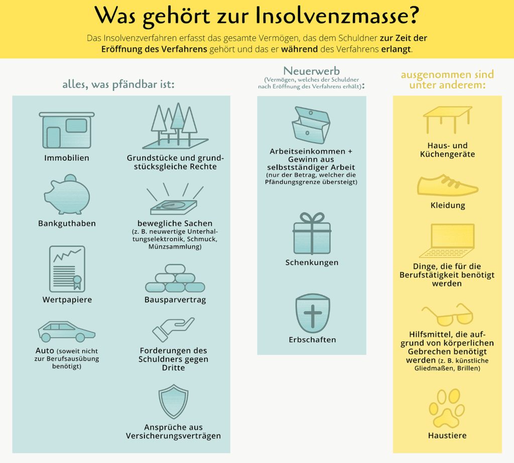 Was gehört während der Privatinsolvenz zur Insolvenzmasse? (Für größere Ansicht auf das Bild klicken)